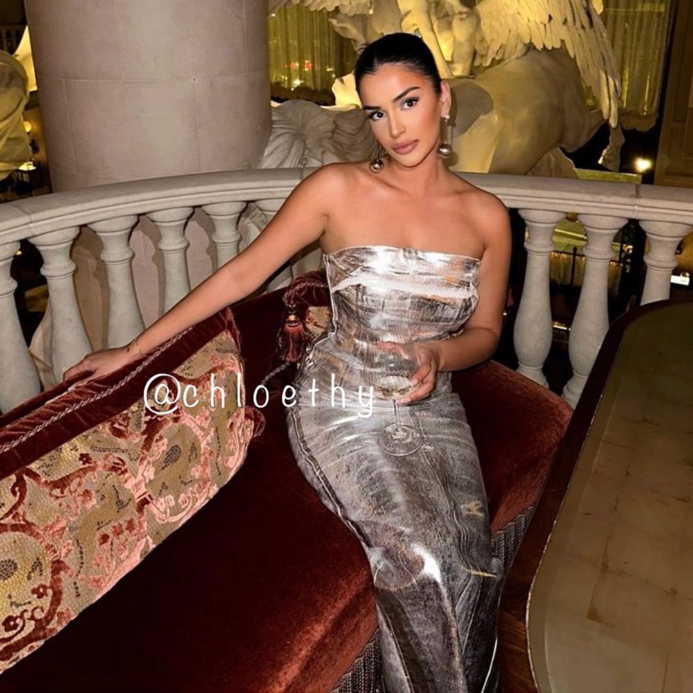 Strapless Metallic Silver Evening Dress